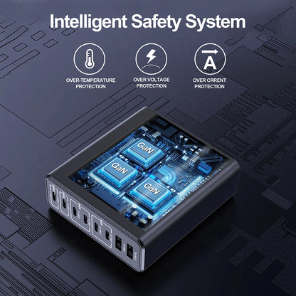 250W GaN USB C Charger Station 8-Ports Fast Charger Type C PD3.1 PD3.0 PPS Quick Charger For Macbook Pro iPad iPhone 16 Samsung