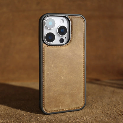 Retro Crazy Horse Pattern Genuine Leather Case For iPhone 16 Pro Max 15 14 13 12 11 Luxury Cowhide Back Cover Protective Shell