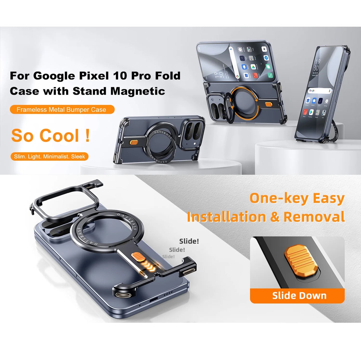 Eary for Google Pixel 10 Pro Fold Case Aluminum Metal Phone Cover With 360°Rotation Stand Magnetic Original Feel Drop Protection