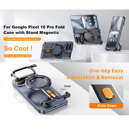Eary for Google Pixel 10 Pro Fold Case Aluminum Metal Phone Cover With 360°Rotation Stand Magnetic Original Feel Drop Protection