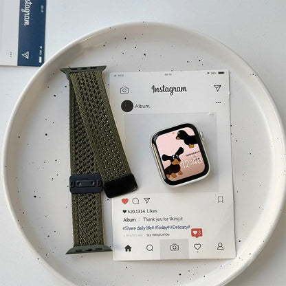 Nylon Magnetic Band for Apple Watch 45mm 41mm 44 40mm Series 10 46mm 42mm Soft Bracelet for IWatch Ultra 49mm 9 7 8 6 5 4 Strap