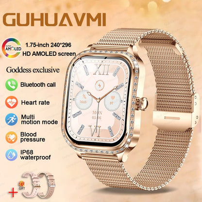 2025 Fashion Smart Watch Women AMOLED Curved Screen IP68 Waterproof Health Call Smartwatch Watch Ladies Fashion Gift