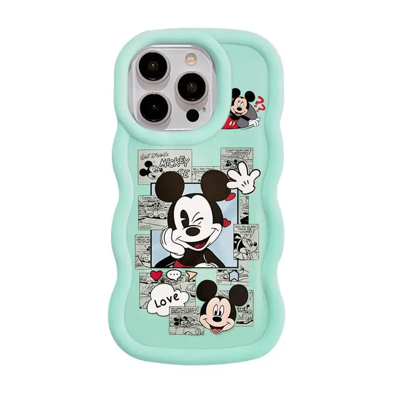 Disney Mickey Minnie Comic Macaron Big Waves Phone Case for iPhone 15 14 13 12 11 pro Max XS XR X 7 8 plus Silicone Candy Cover