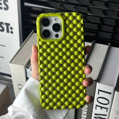 Fashion Green Pearl Round Bead Hollow Out Phone Case For iPhone 16 15 13 14 Pro Max Soft TPU Heat Dissipation Back Cover