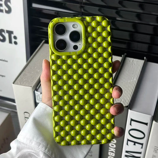 Fashion Green Pearl Round Bead Hollow Out Phone Case For iPhone 16 15 13 14 Pro Max Soft TPU Heat Dissipation Back Cover