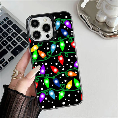 Christmas Lights Phone Case For iPhone 16 15 14 13 12 17 Pro Max Independent Metal Button Electroplating Mobile