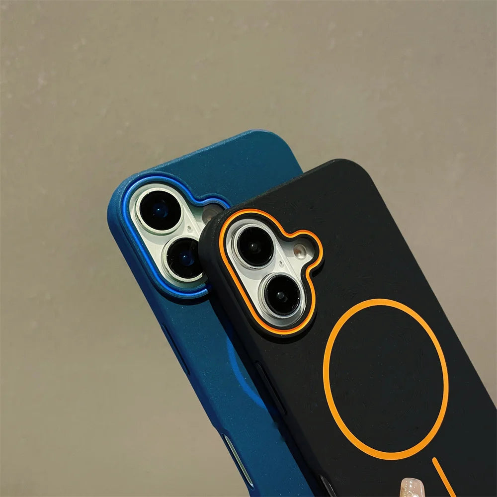 Ultrathin Simple Magsafe Case for iPhone 16 Pro Max 15Pro 14 Plus 13 12 11 Matte Hit Color Lens Wireless Charging Soft TPU Cover