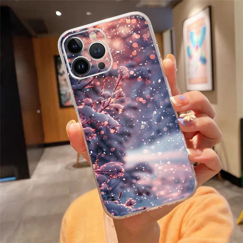 Winter Christmas Snowflake Phone Case Carcasa Funda For iPhone 17 Pro Max Air 17 16 15 14 13 Pro Max 15 16 Pro 16E Case