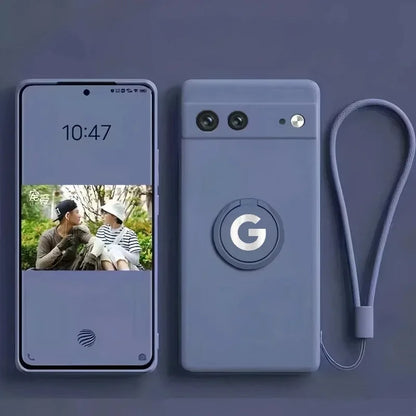 Original Liquid Silicone Rotable Ring Holder Case For Google Pixel 10 9 Pro XL 8 7 6 A Pro Wrist Strap Skin Feel Protector Cover