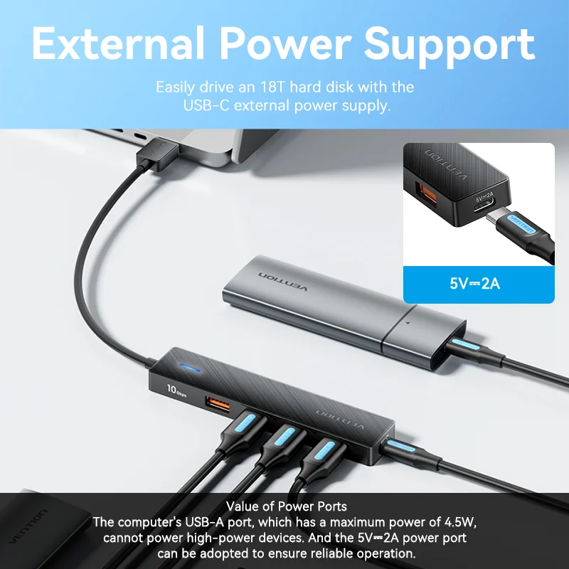 Vention Usb Hub 4 Port ABS Hub USB 3.2 10Gbps for Laptop Multi Splitter Adapter For Xiaomi Macbook PC Computer Accessories