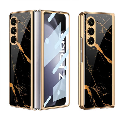 GKK Electroplated Painted Tempered Glass Case For Samsung Galaxy Z Fold 5 With Screen Glass Hard Cover For Galaxy Z Fold5 4 Case