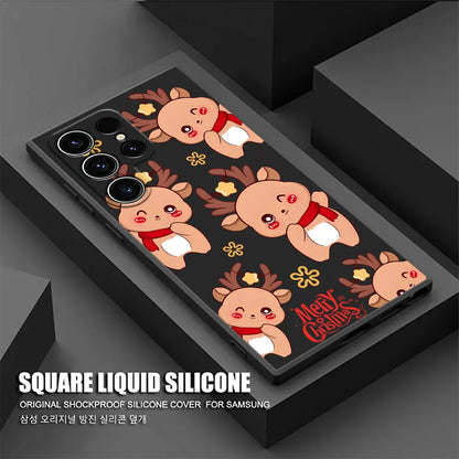 Cute Christmas Elk Snowman Phone Case For Samsung Galaxy S25 FE Cases S25 S24 S23 S21 Ultra S20 S24 FE S22 Plus Note 20 10 Cover