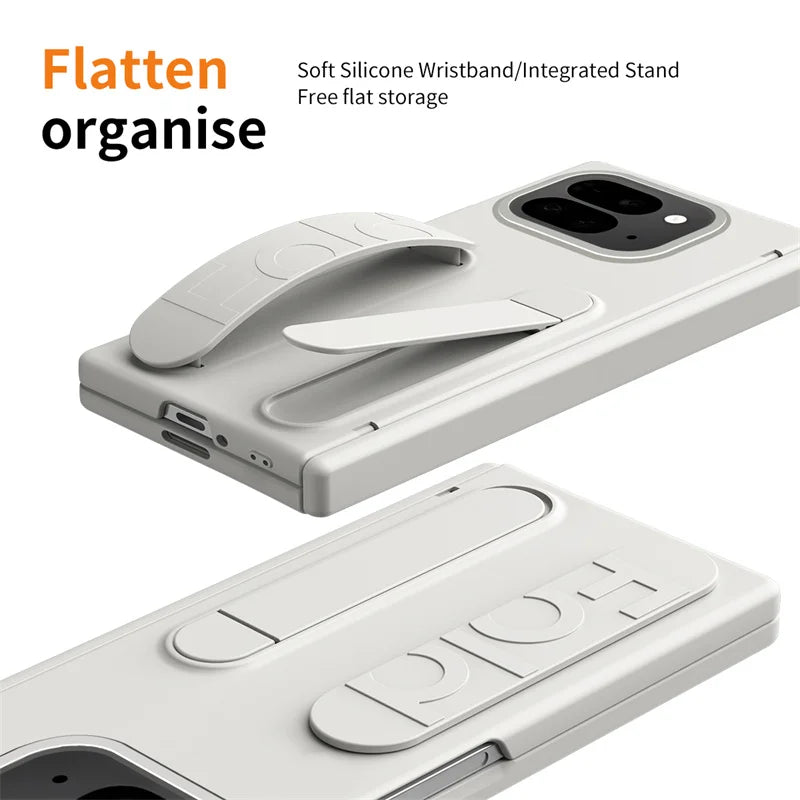 For Google Pixel 9 10 Pro With Hinge Phone Case Wristband Wrist Strap Stand Screen Protection Film Shockproof Protecion Cover