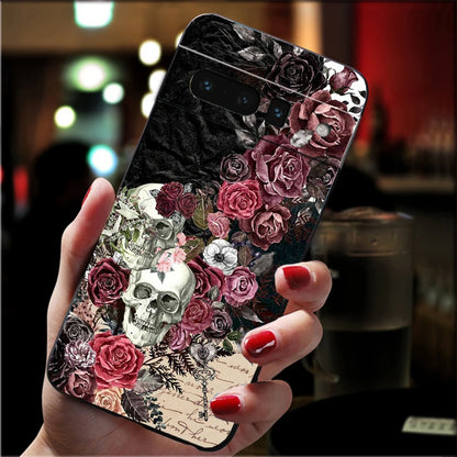 Skull Flower Art Phone Case For Google Pixel 10 9 Pro XL 9A 8 7 6 Pro Pixel 8A 7A 6A Pixel 8 7 6 5