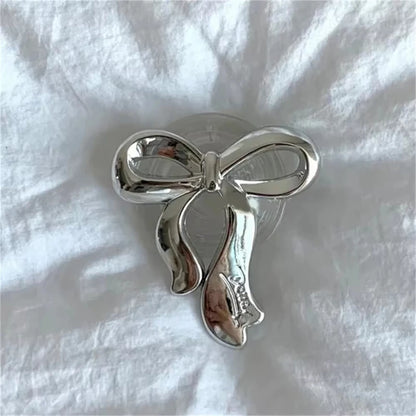 Korean Cute Silvery Bowknot Griptok Clear Phone Finger Ring Holder Stand Support For iPhone Samsung Foldable Socket Girl Bracket