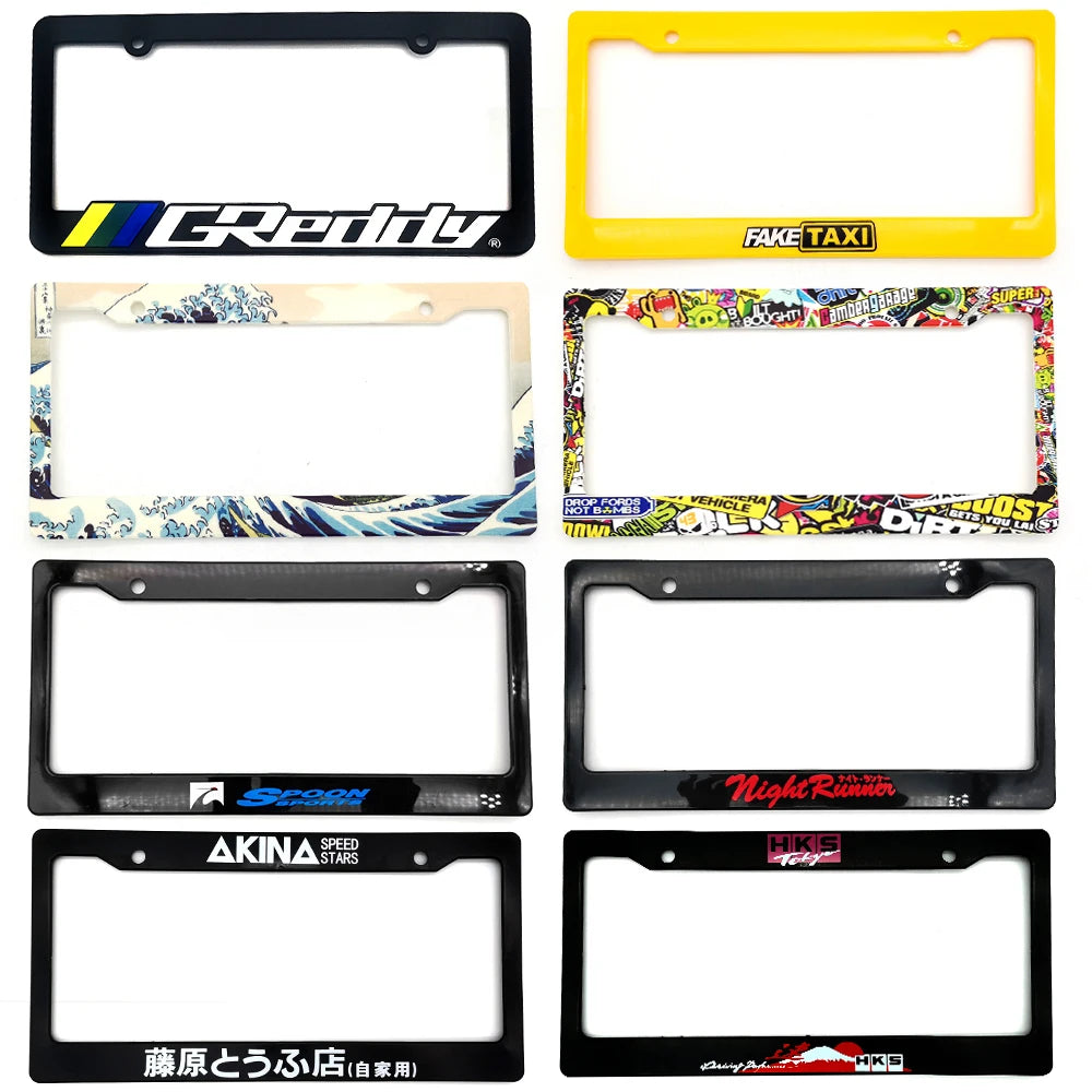 1 Pair(2pcs) JDM Racing Style USA Standard ABS Car License Plate Frame For Tofu Akina Fake Taxi Spoon Hokkaido Decoration Auto