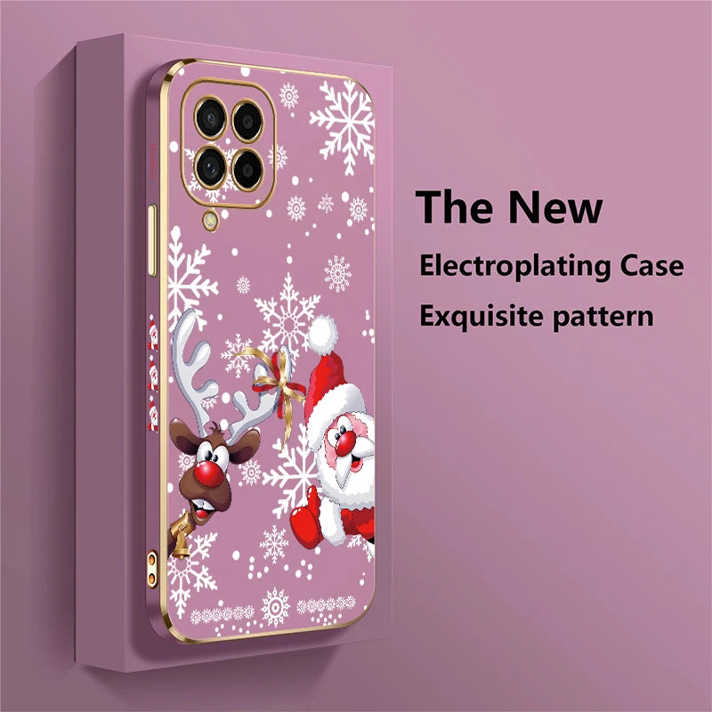 Christmas Deer Printed Phone Case For Samsung Galaxy M42 5G M62 M32 M22 M12 M54 M53 M33 M51 M02 M30S M13 Plating Soft Cover