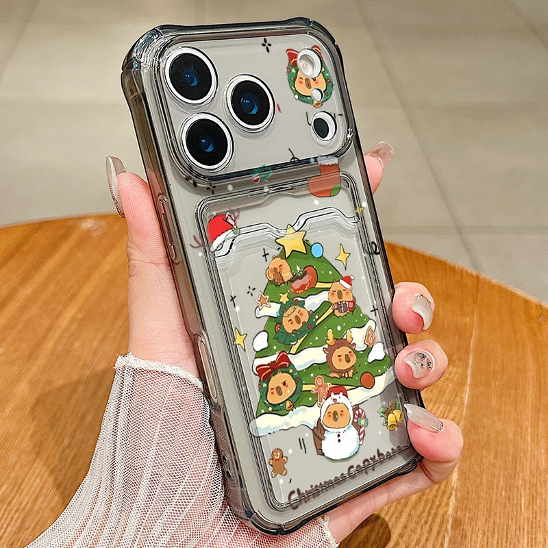 Cartoon Christmas Tree Phone Case For iPhone Air 16e 17 16 15 Pro Max 14 13 Pro Max 17 12 11 Card Slot Clear Soft Silicone Cover