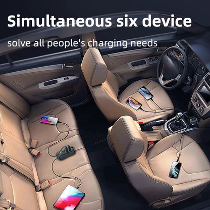 81W Car Charger Adapter 6 in 1 Back Row with Clips Fast Charging Type C Slot Universal 81w 12v-24v Super Fast Car Charging