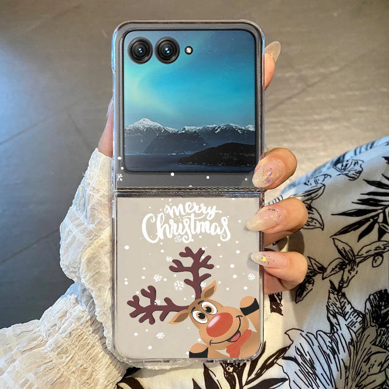 Christmas Phone Case For Motorola Razr 50 40 Ultra Razr 60 Ultra 50 40 Clear Hard PC Folding Shockproof Snowman Patterned Cover