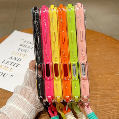 Luxury Candy Color Shockproof Case for iPhone 17 Air 16 15 14 Plus 13 12 11 Pro Max Hybrid Bumper Armor With Lanyard Strap Cover