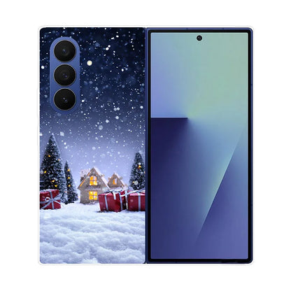 Christmas Painted Phone Case For Samsung Galaxy Z Fold 7 6 5 4 3 2 Fold7 Fold6 Fold5 Fold4 Transparent Hard PC Protect Cover