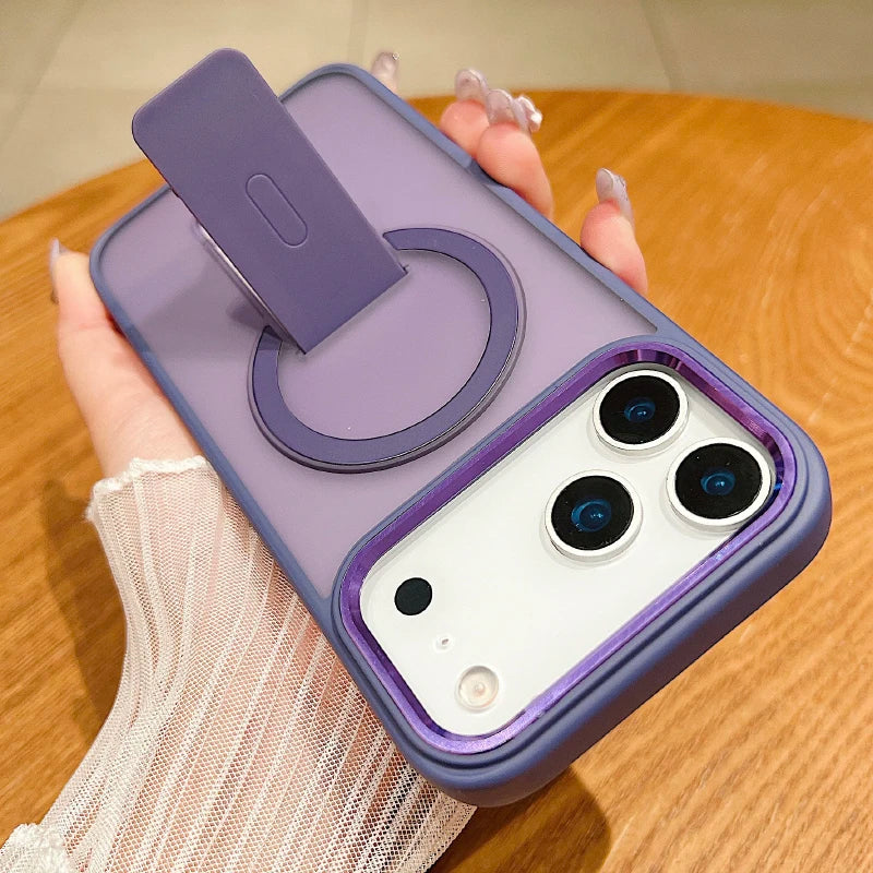 New For Magsafe Magnetic Wireless Charging Fold Holder Ring Translucent Matte Phone Case For iPhone 17 Pro Max Bumper Back Cover