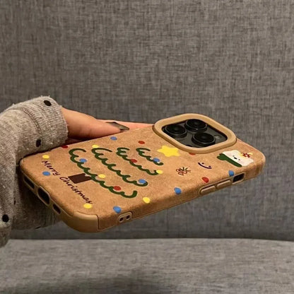 Cute Bear And Star Design Christmas Tree Faux Leather Phone Case For iPhone 16 Pro Max XS XR X 11 13 12 15 14 16 Plus Soft Cover