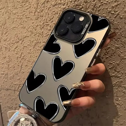 Luxury Love Heart Electroplate Silver IMD Case For iPhone 15 14 16 Pro Max Plus 11 12 13 Pro 7 8 Plus X XR Shockproof Back Cover