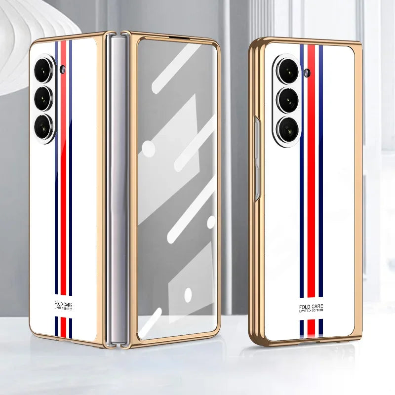 GKK Electroplated Painted Tempered Glass Case For Samsung Galaxy Z Fold 5 With Screen Glass Hard Cover For Galaxy Z Fold5 4 Case