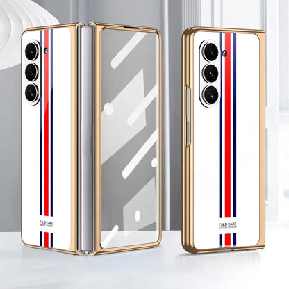 GKK Electroplated Painted Tempered Glass Case For Samsung Galaxy Z Fold 5 With Screen Glass Hard Cover For Galaxy Z Fold5 4 Case