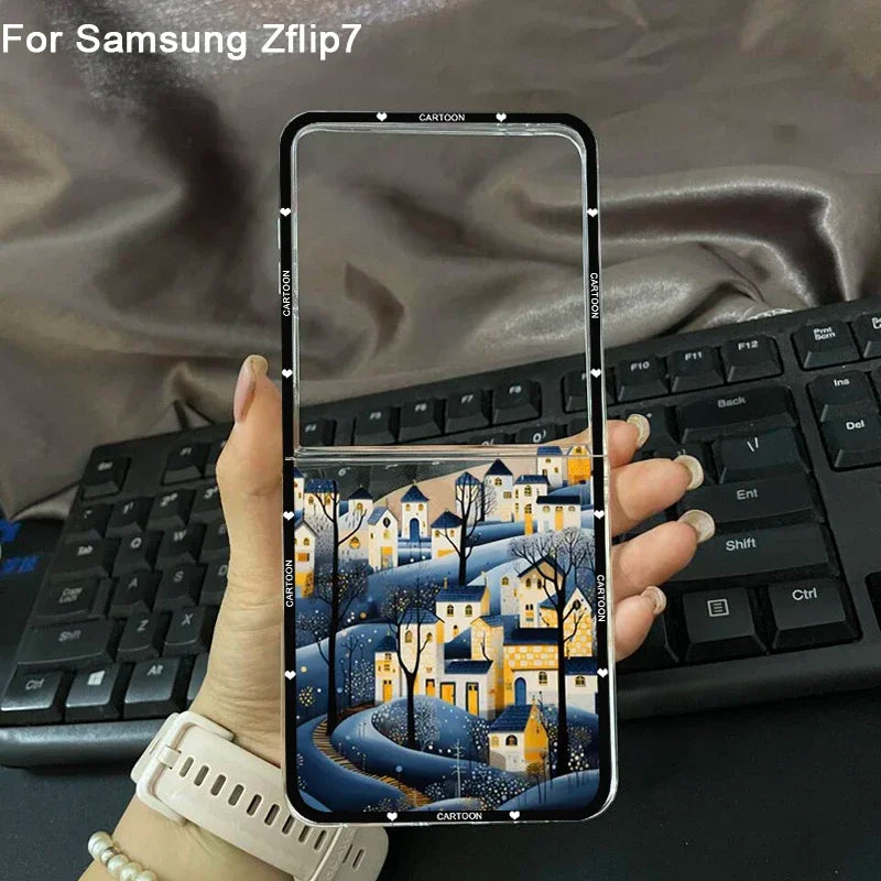 Winter Snow Merry Christmas Tree Phone Case For Samsung Galaxy Z Flip 7 Clear Hard Folding Cover For Samsung Galaxy Z Flip7 Bag