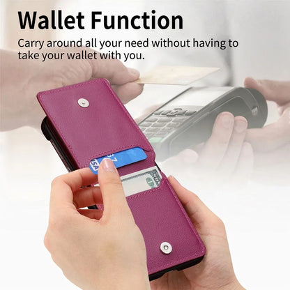 Samsung Galaxy Z Flip Wallet Phone Case - Lychee Pattern Leather with Ring Card Holder for Z Flip 7/6/5/4/3/2/1 Flip7/Flip6/Flip