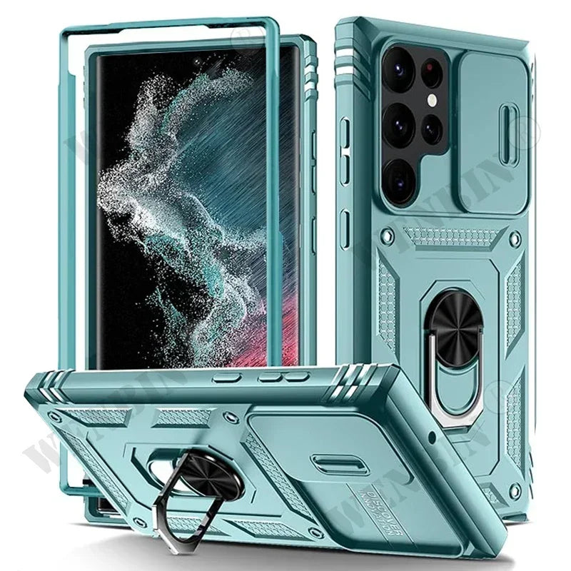 Case For Samsung S25 Ultra S24 S23 S22 Plus S24 FE A56 A55 A36 A35 A15 A16 5G Heavy Duty with Camera 360 Degree Kickstand Cover