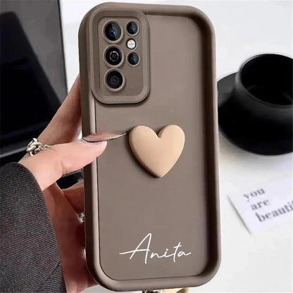 Customized Personalized Name 3D Love Heart Case For Samsung Galaxy S24 S23 S22 S21 S20 Ultra Plus Luxury Soft Cover S23 S21 FE - covers4phones