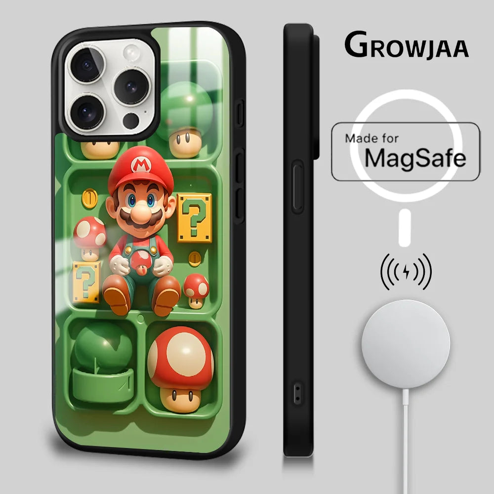 Super M-MarioS Bros Game Phone Case For iPhone 16 15 14 13 12 11 Pro Max Plus Mini Magsafe Mirror Wireless Magnetic Cover