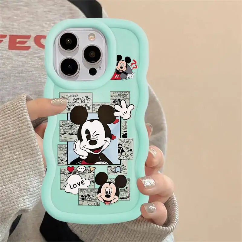 Disney Mickey Minnie Comic Macaron Big Waves Phone Case for iPhone 15 14 13 12 11 pro Max XS XR X 7 8 plus Silicone Candy Cover