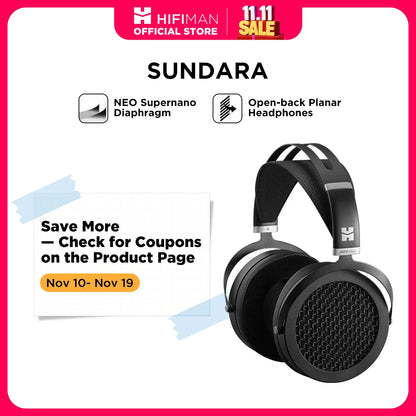 HIFIMAN SUNDARA Over-Ear Full-Size Planar Magnetic Headphones (Black) with High Fidelity Design Metal Casing