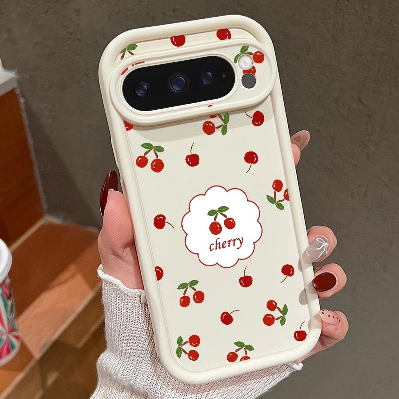 Cute Large Cherry Soft Phone Protector Case For Google Pixel 10 8 Pro 9A 8A 7A 9 10 Pro XL Shockproof Cover For Pixel 9 8 7 Pro