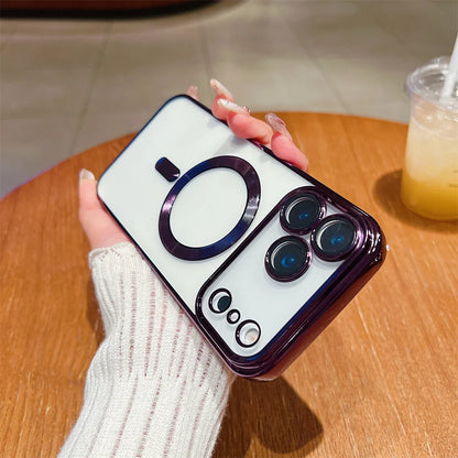 Luxury Plating Clear Case For iPhone 17 Air 16 15 14 13 12 11 17 Pro Max Shockproof Transparent Magnetic For Magsafe Lens Cover