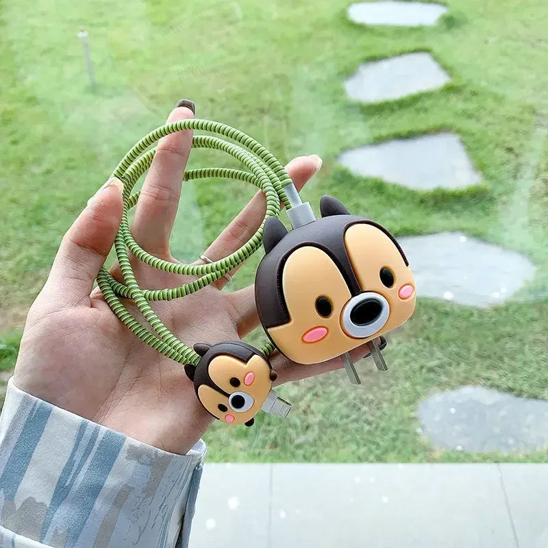 4Pcs/set Cable Protector for iPhone / iPad 18W/20W Charger Protection Cute Cartoon Protector Spring Cable Winder Accessories