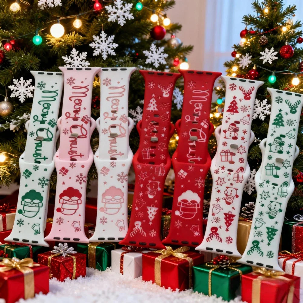 Silicone Christmas Band for Apple Watch Ultra 3-2 Strap 49mm 46mm 41mm 42mm 44mm 45mm Sport Bracelet for iWatch 11 10 9 8 7 6 5