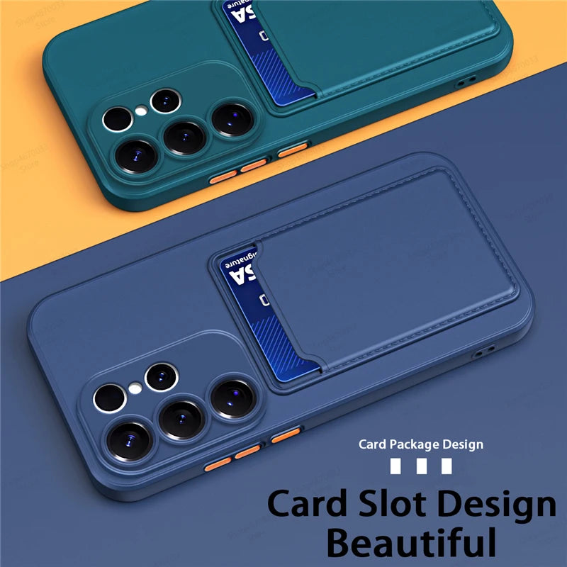 Liquid Silicone Case For Samsung Galaxy S25 S24 S23 S22 S21 S20 Ultra Plus FE Card Holder Case For Samsung A56 A55 A54 A34 A53