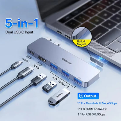 Baseus Dual USB-C Hub to HDMI-Compatible 4K 30Hz For Thunderbolt 3/4 40Gbps USB 3.0 Type C HUB SD TF For MacBook Pro Air USB Hub