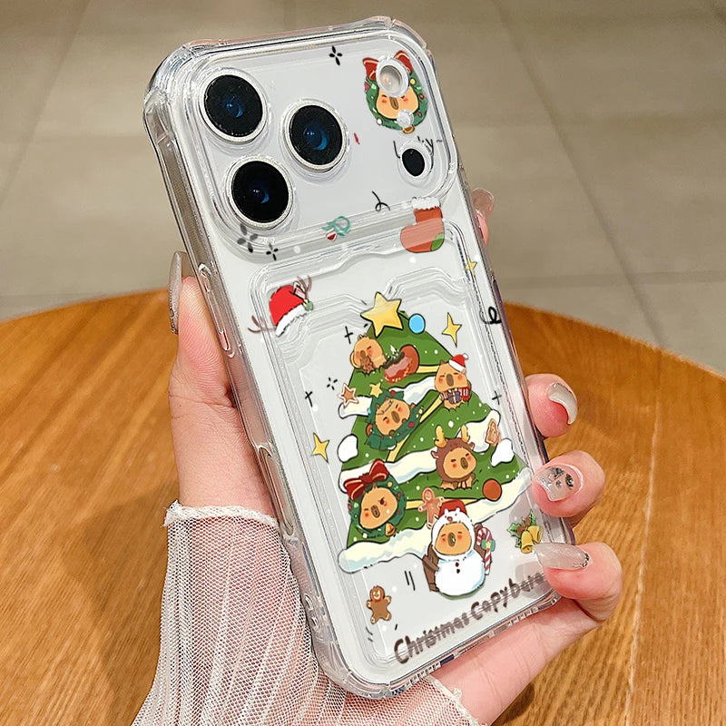 Cartoon Christmas Tree Phone Case For iPhone Air 16e 17 16 15 Pro Max 14 13 Pro Max 17 12 11 Card Slot Clear Soft Silicone Cover