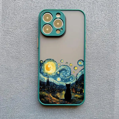 Artistic Black Cat Starry Night Phone Case For iPhone 15 14 13 12 11 Pro Max 12 16 Mini XS X XR 8 7 14 15 Plus Shockproof Shells
