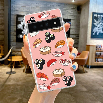 Phone Case For Google Pixel 9 8 7 6 9A 8A 7A 6A 5 4 5A 4A 3A Pro XL Soft Clear TPU Transparent Cover Cute Cartoon Sushi