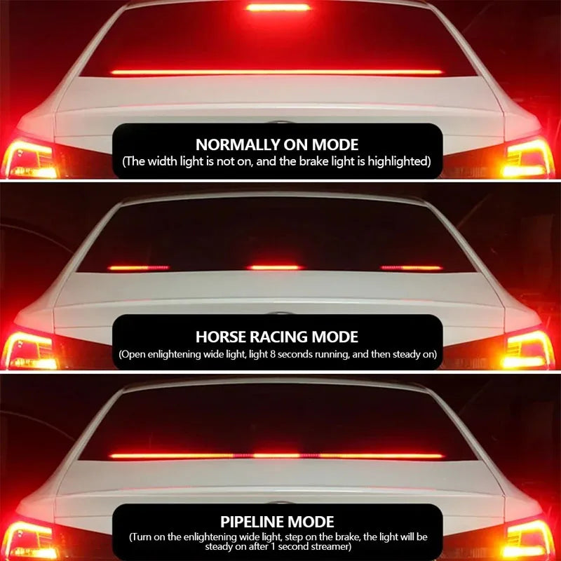 90CM/100CM Car High Position Brake Lights Multi-mode Rear Tail Warning Turn Signal Running Lamp Auto 12V Waterproof LED Strip