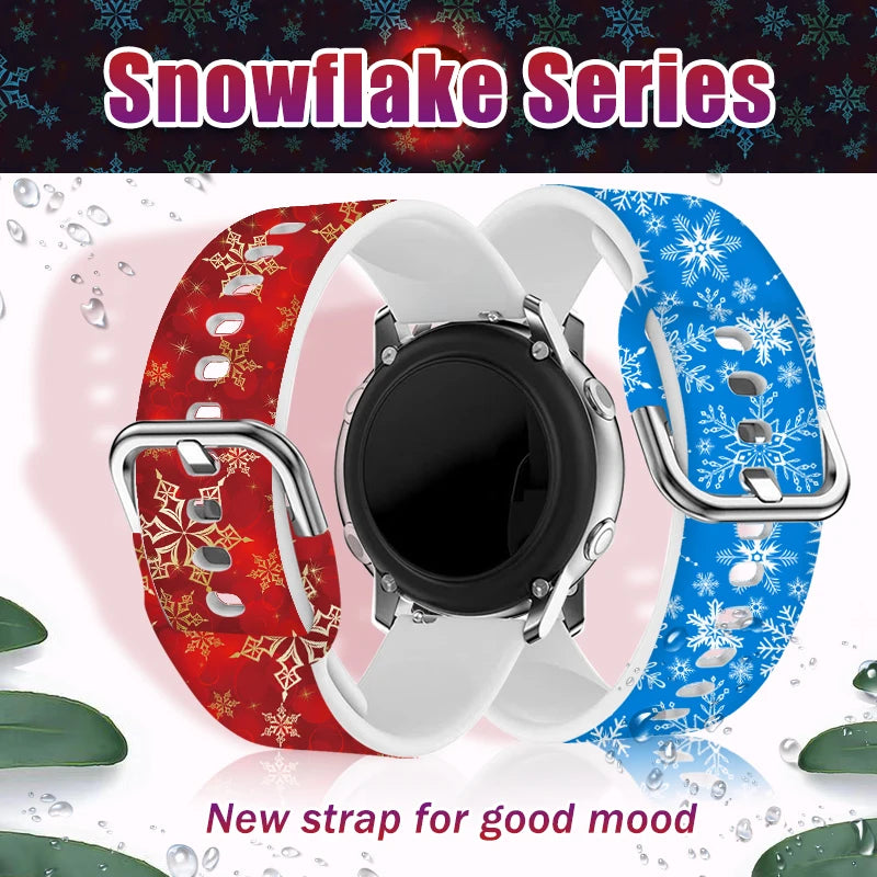 20MM Snowflake series printed watch strap for Samsung Galaxy Watch 7/6/5 40mm 44mm Band Replaceable Bracelet for Xiaomi Huawei