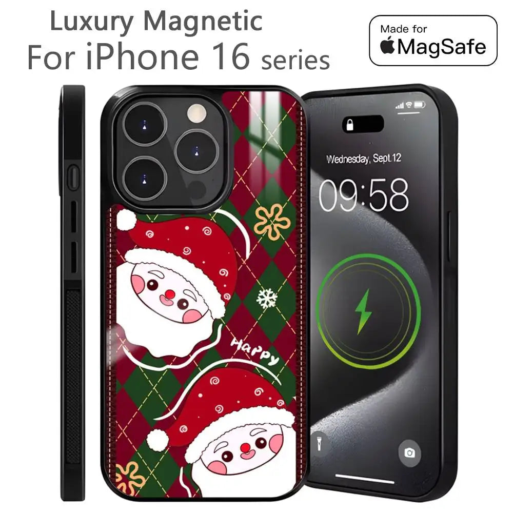 Merry Christmas New Year Phone Case MagSafe Magnetic for iPhone 16 15 14 13 12 11 Pro Plus Max Mini Wireless Charger Funda